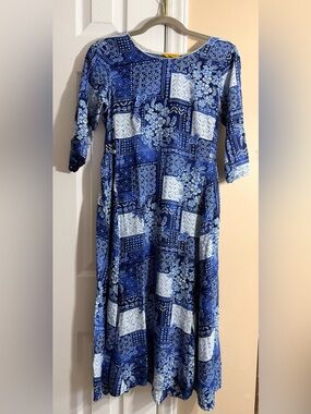 Aurelia Blue Patchwork Floral Maxi Dress